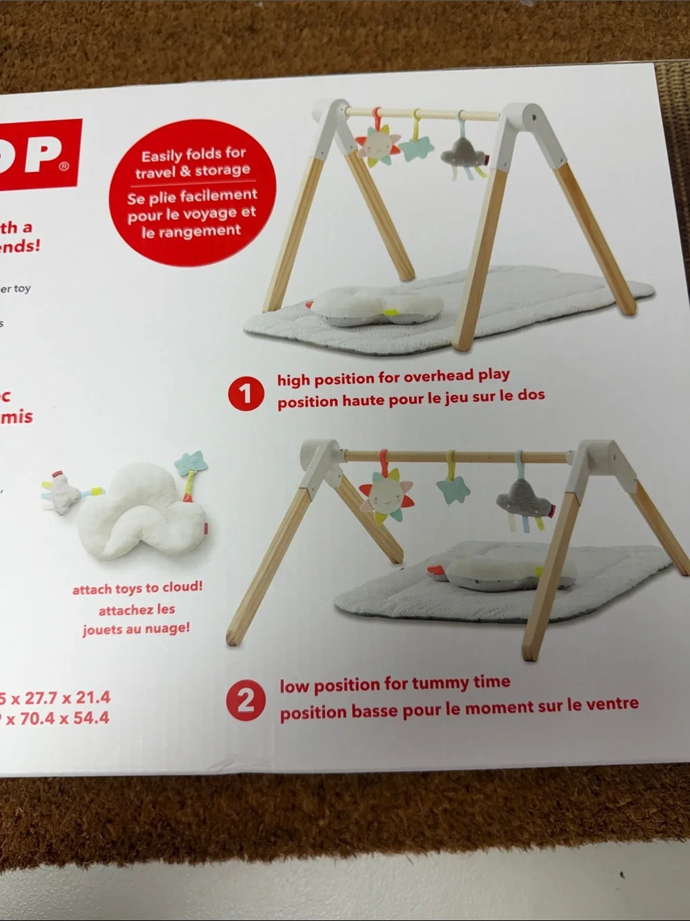 Skip Hop Wooden Activity Gym with Pastel Sun & Cloud Toys - Multi Color. NEW